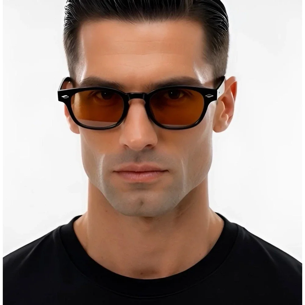 Mens‎ Black Frame  Style Sunglasses Redish  Tinted Lenses Sophisticated Shades